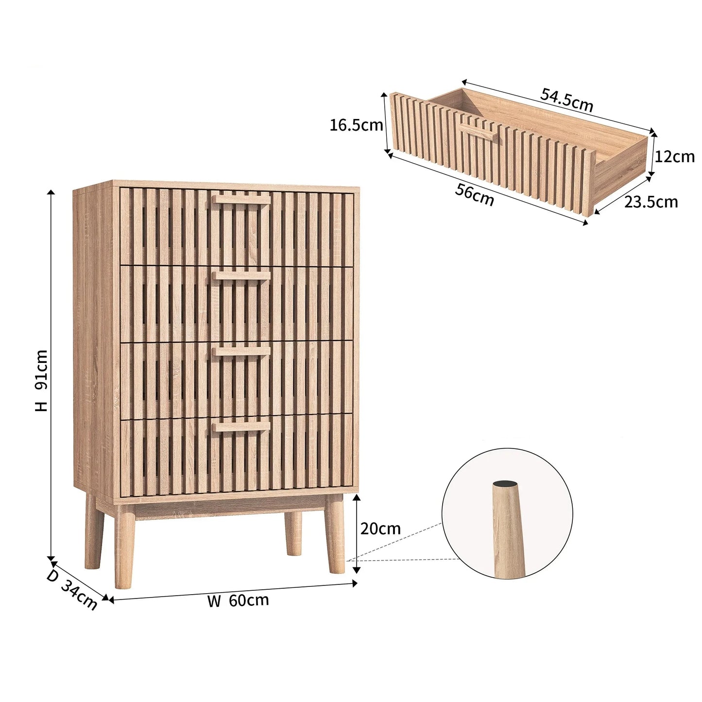 Dimensions Commode 4 tiroirs en bois - Espace Enfant