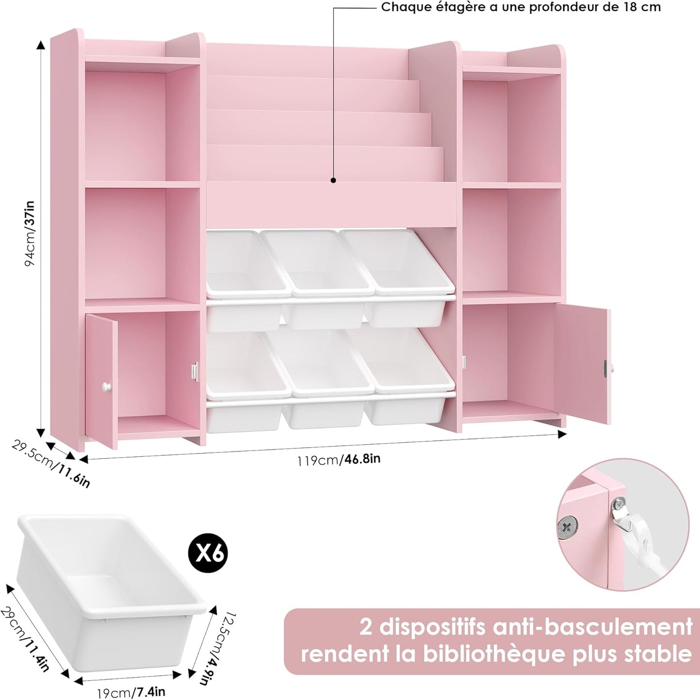 Meuble de rangement jouet enfant/bébé détail rose -Espace Enfant