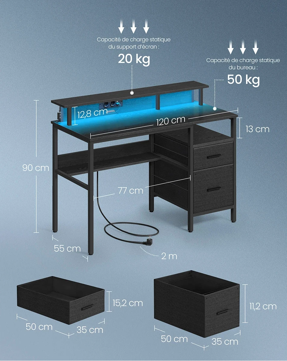 Dimensions bureau noir ado - Espace Enfant