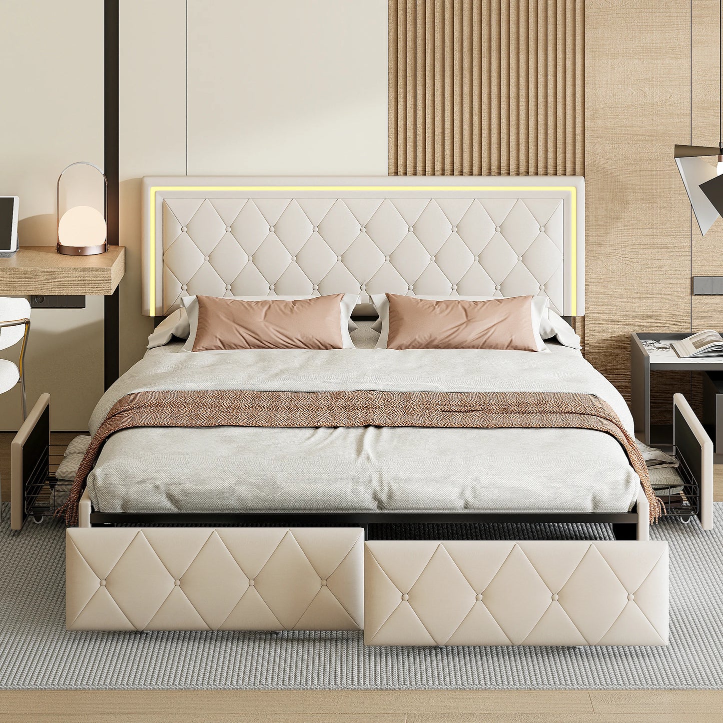 Lit coffre beige de face - Espace Enfant