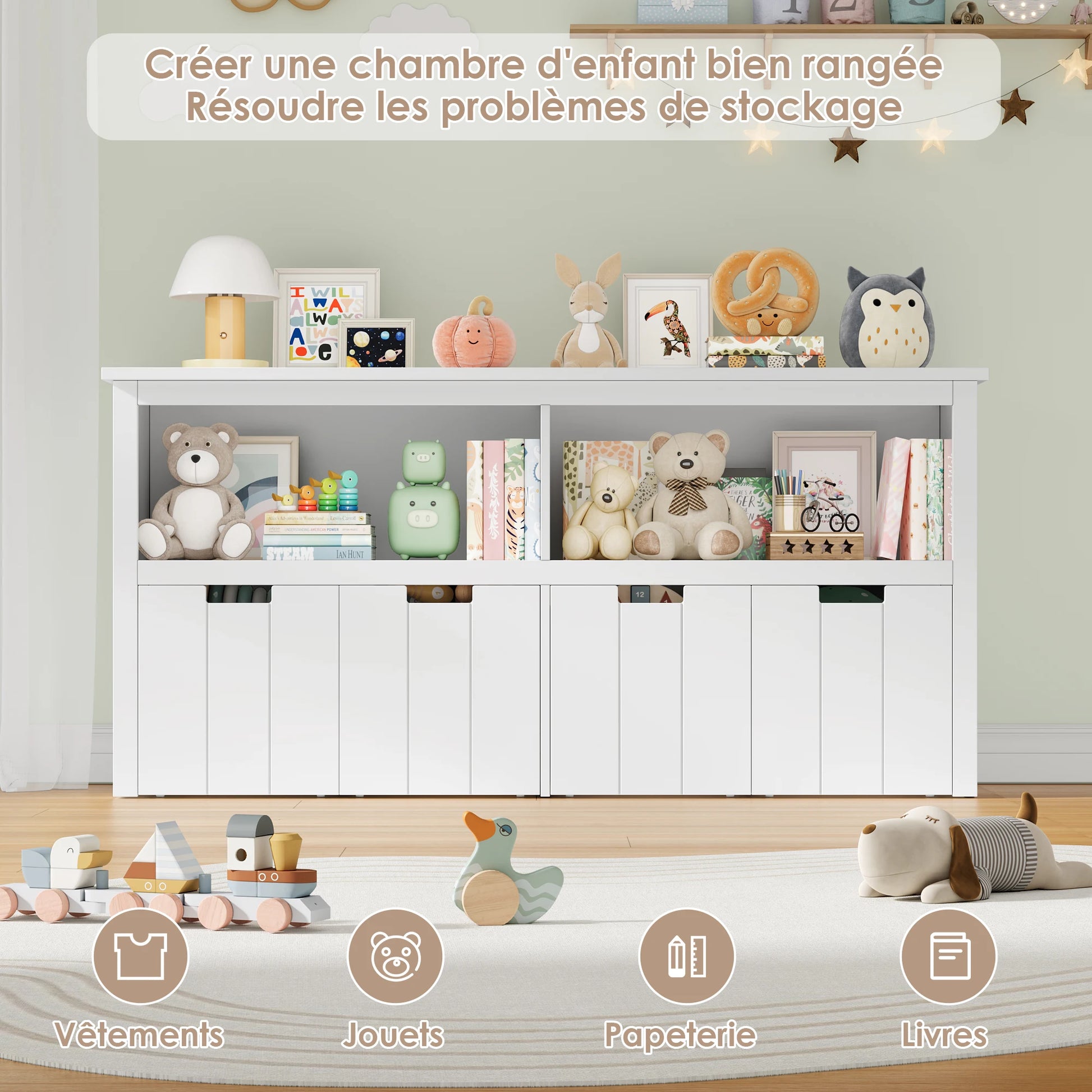 Meuble de rangement blanc détail - Espace Enfant