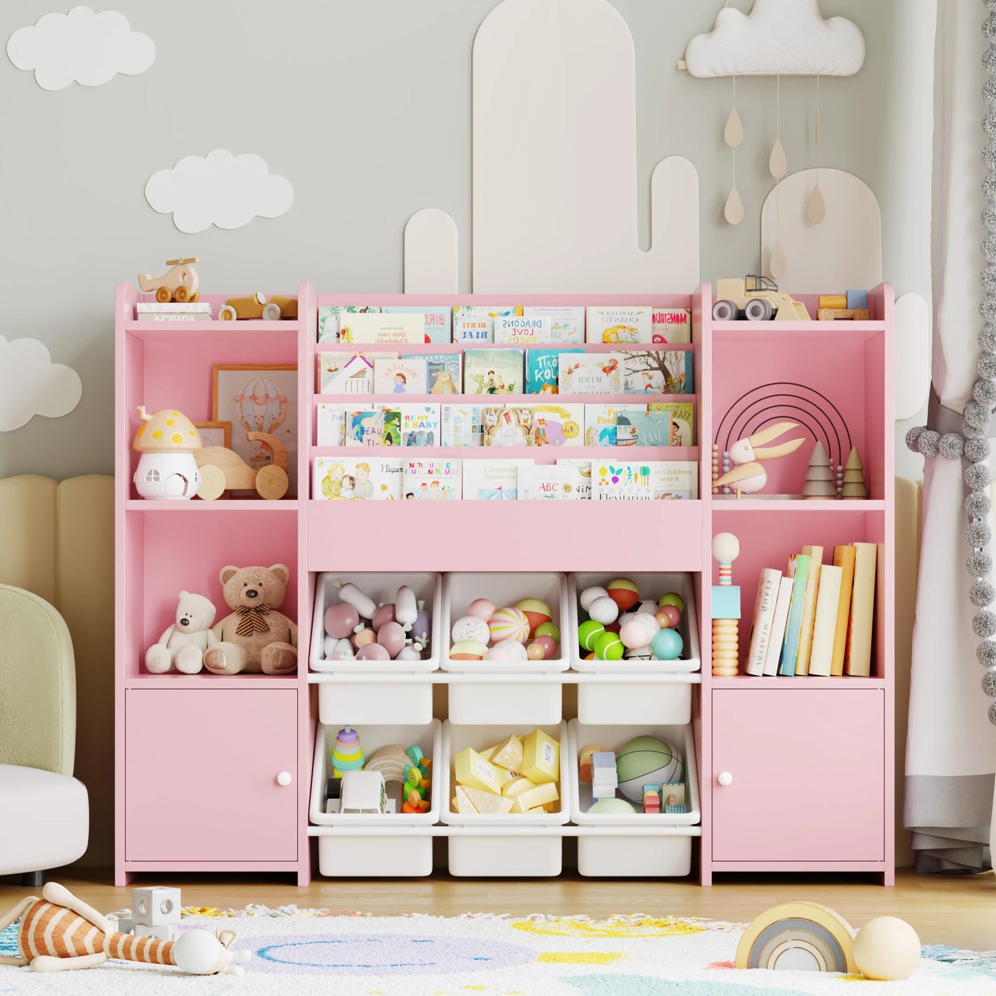 Meuble de rangement jouet enfant/bébé rose -Espace Enfant