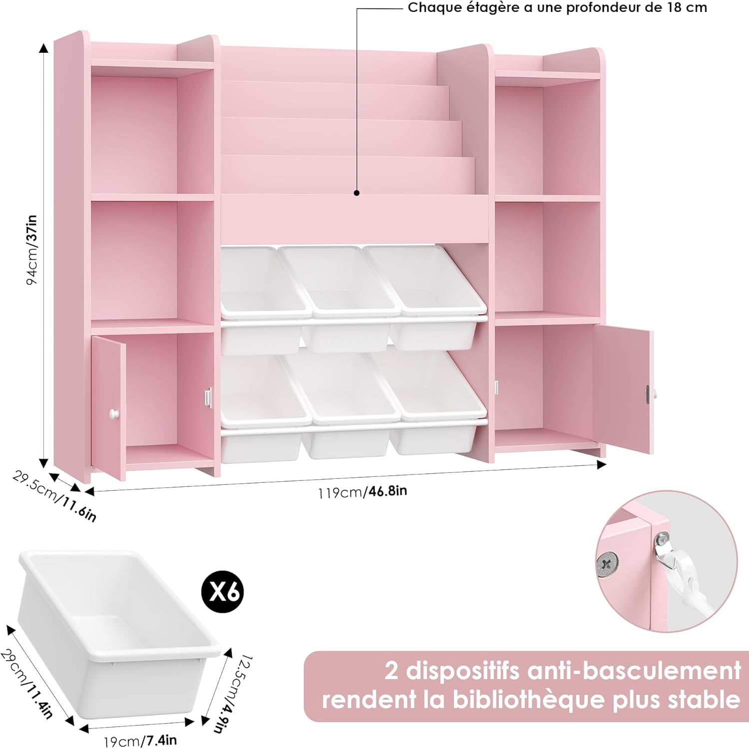 Meuble de rangement jouet enfant/bébé détail rose -Espace Enfant