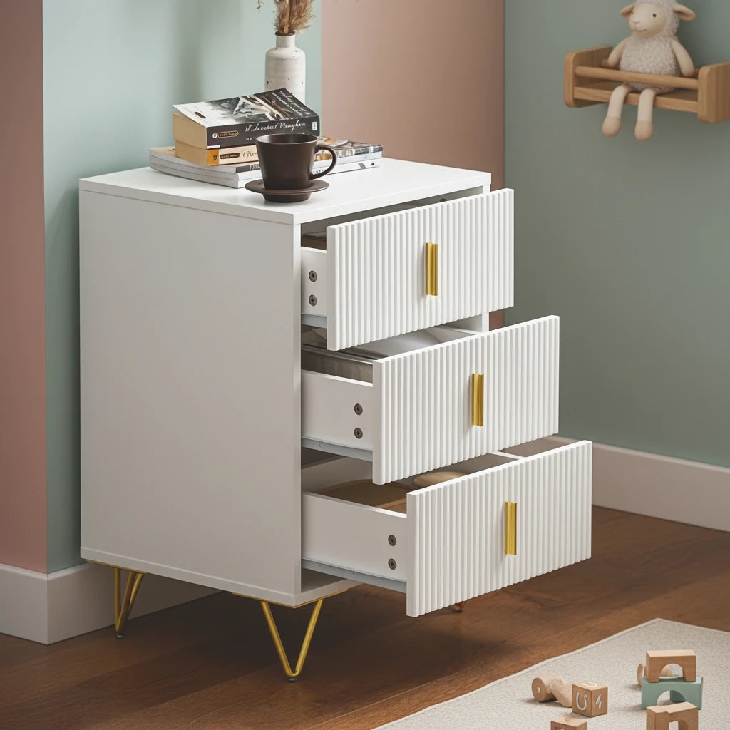 Table de chevet 3 tiroirs blanc - Espace Enfant