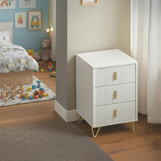 Table de chevet 3 tiroirs blanc 2 - Espace Enfant
