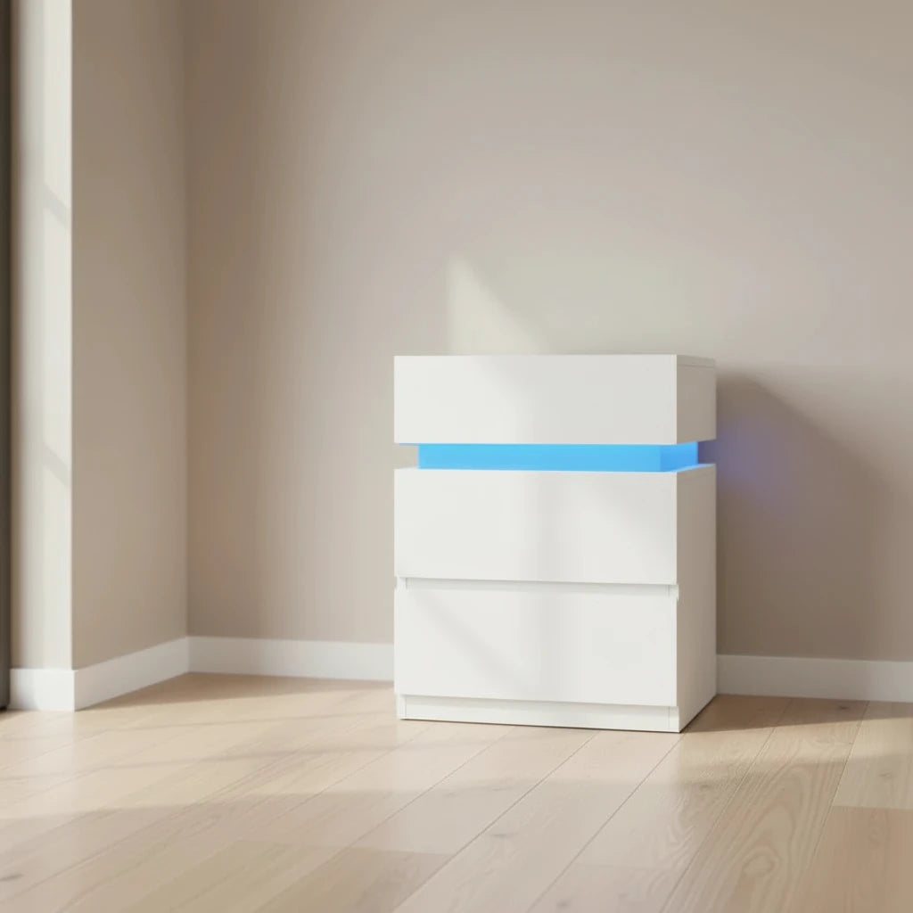 Table de chevet blanche LED - Espace Enfant